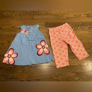 Jumping Fences Floral Appliqué Tunic & Crop Pant Set Sz 3T